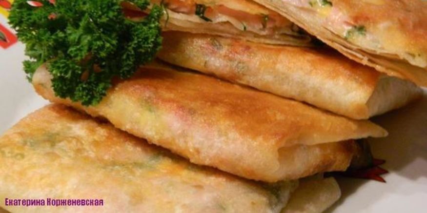 Рецепт лаваша с ветчиной, сыром и зеленью