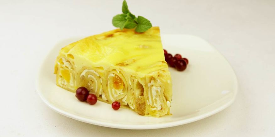 Рецепт блинного пирога с творогом