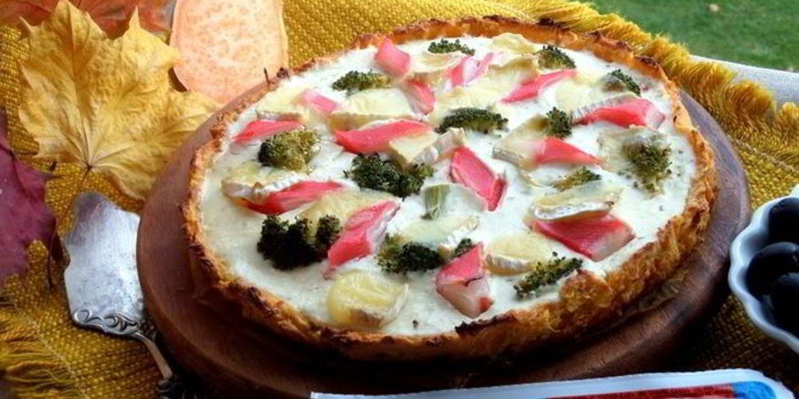 Рецепт киша на овощном корже с крабовыми палочками