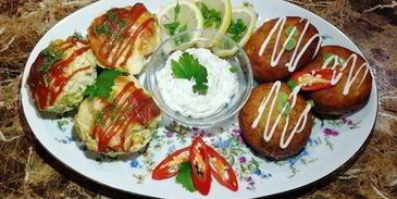 картофельные пончики с куриными кексами