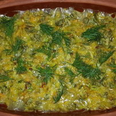 Кабачково-тыквенная запеканка с зеленью и овсяными хлопьями