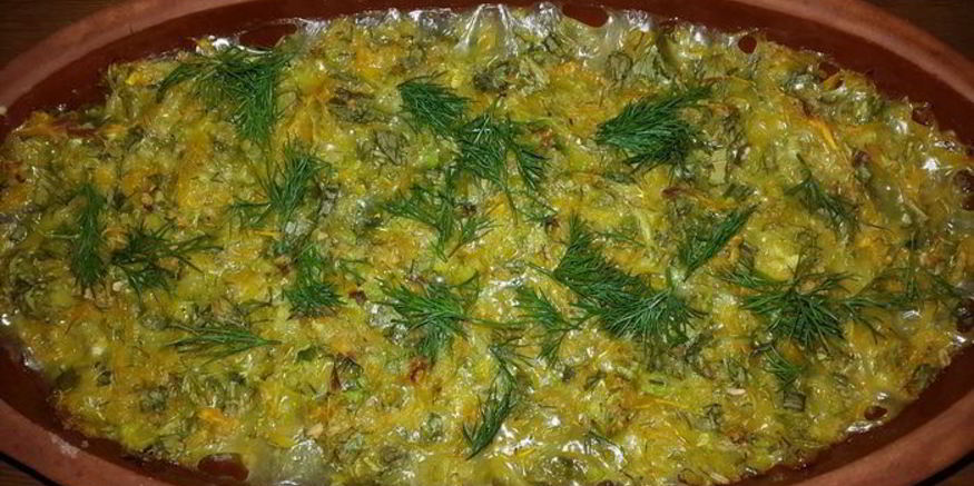 Рецепт кабачкова-тыквенной запеканка с зеленью и овсяными хлопьями