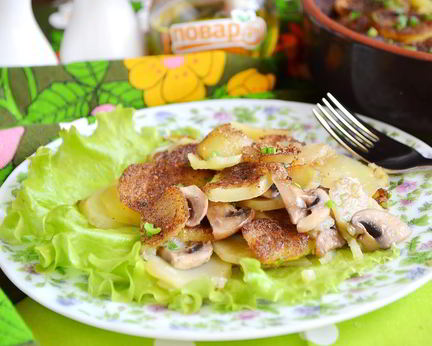 Картофельная запеканка с грибами и чесноком