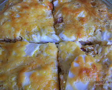 Рисовая запеканка с сосисками и брынзой