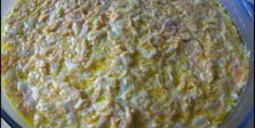 рисовая запеканка с сосисками и брынзой