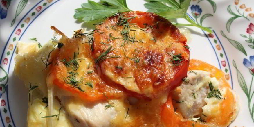 Рецепт запеканки из курицы с болгарским перцем и помидорами