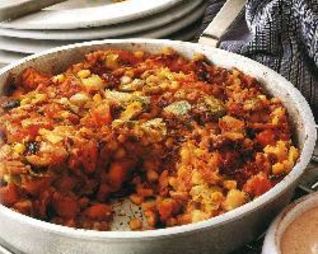 Запеканка из курицы с картошкой, бататом и кукурузой