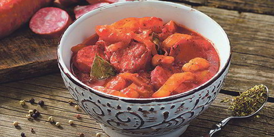 Рецепт лечо с колбасой