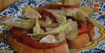 брускетта с помидорами-гриль и артишоками