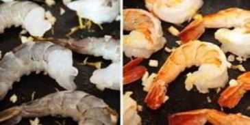 брускетта с зеленым горошком и креветками