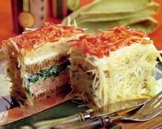 Бутербродные слоеные тортики с окороком