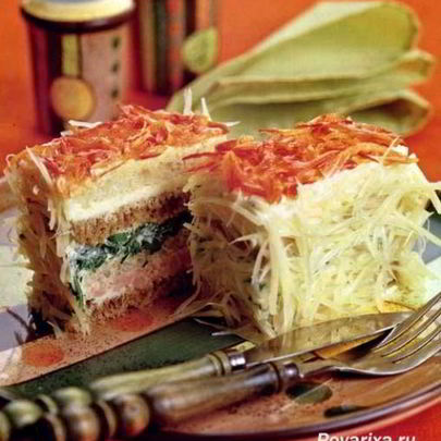 Бутербродные слоеные тортики с окороком