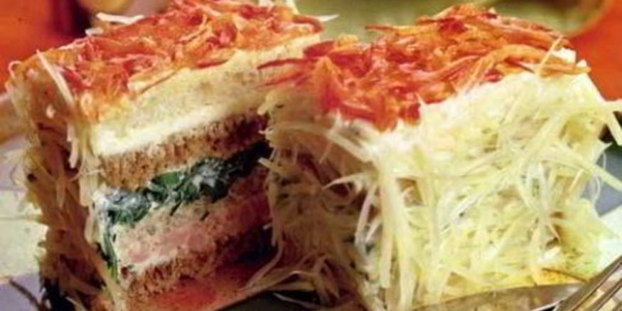 Рецепт бутербродных слоеных тортиков с окороком