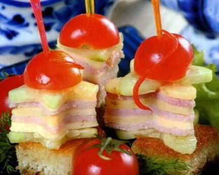 Канапе с ветчиной и сыром