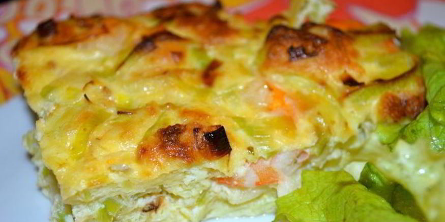 Рецепт фриттаты с креветками и луком пореем