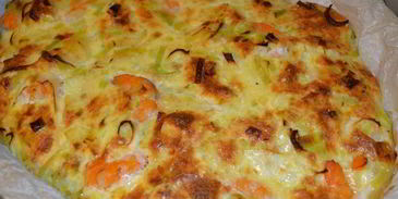 фриттата с креветками и луком пореем