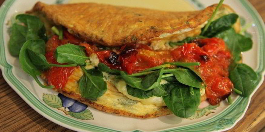 Рецепт омлета со шпинатом и помидорами черри