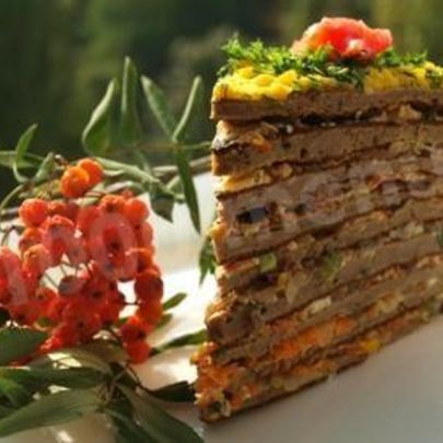 Печеночный торт с блинами