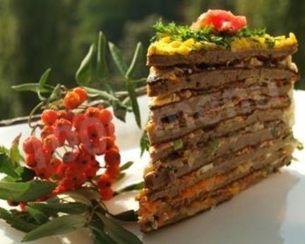 Печеночный торт с блинами