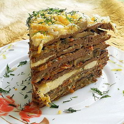 Печеночный торт с грибами