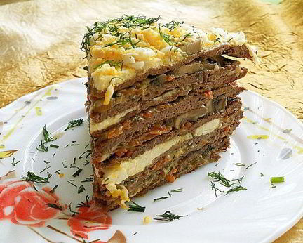 Печеночный торт с грибами