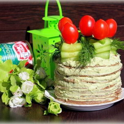 Печеночный торт с нежным гороховым паштетом