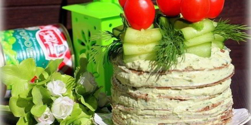 Рецепт печеночного торта с нежным гороховым паштетом