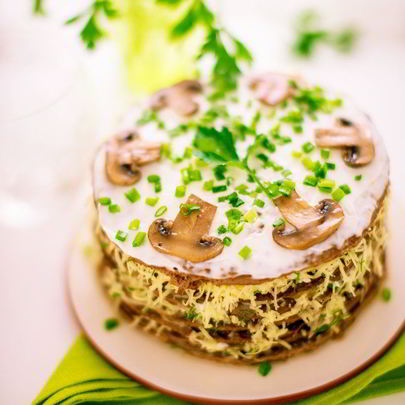 Печеночный торт с шампиньонами