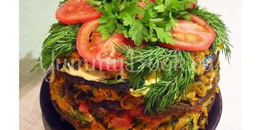 Рецепт печеночного торта с зеленью и помидорами