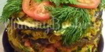 печеночный торт с зеленью и помидорами