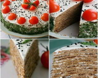 Печеночный торт со сметанным соусом