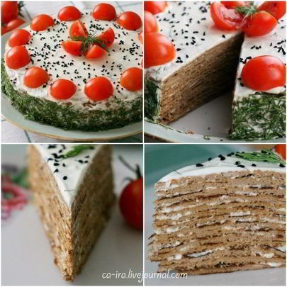 Печеночный торт со сметанным соусом