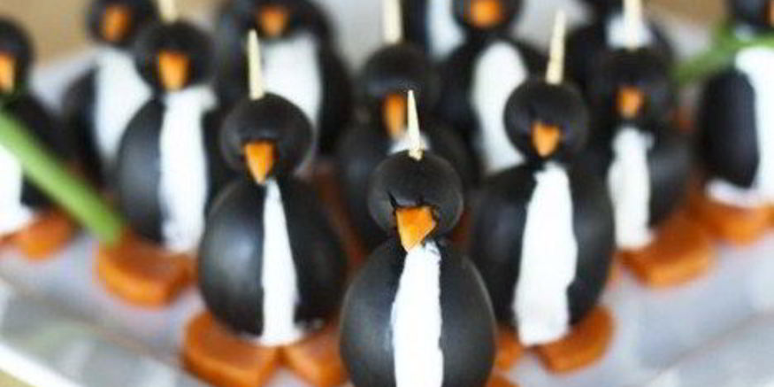 Рецепт пингвинов из маслин, фаршированные мягким сыром