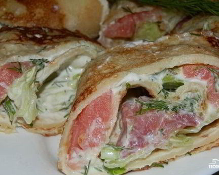 Блинные роллы с семгой