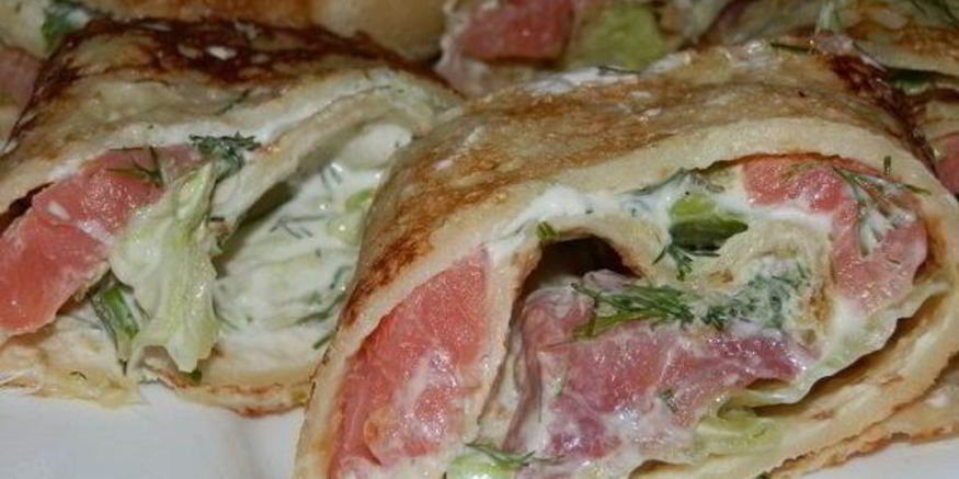 Рецепт блинных роллов с семгой