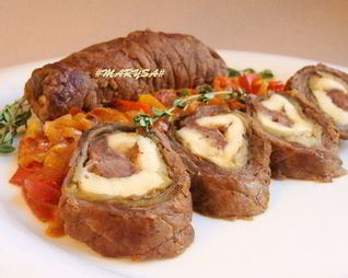 Мясные рулеты с баклажаном и адыгейским сыром