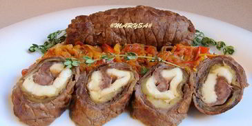 мясные рулеты с баклажаном и адыгейским сыром