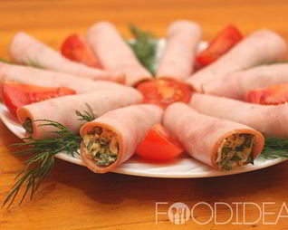 Рулетики из ветчины с сыром