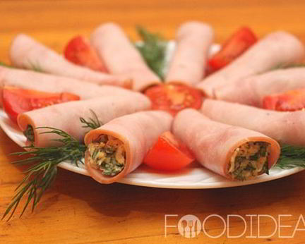 Рулетики из ветчины с сыром