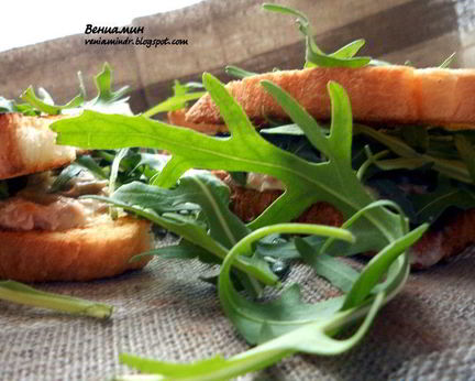 Сэндвич с тунцом, руколой и горчицей