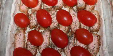 тарт с семгой, помидорами черри и моцареллой