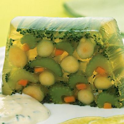 Заливное из сельдерея, моркови и спаржи